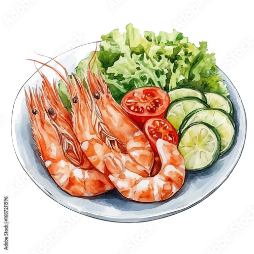 Ceviche, watercolor illustration vector, isolated on a white background.
