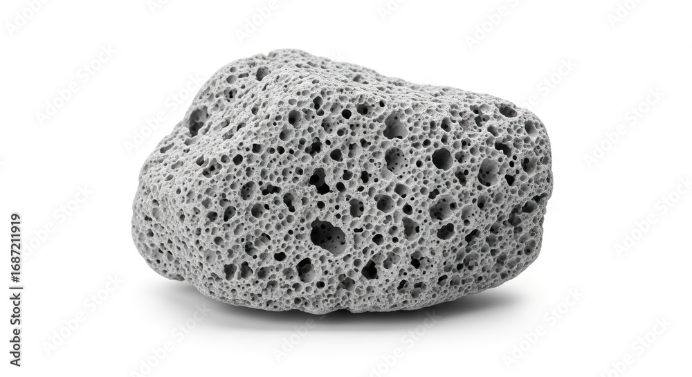 Obraz premium Porous gray rock with many visible holes on a white background