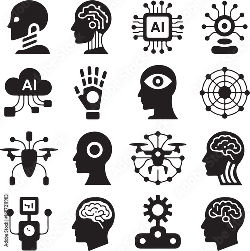 Artificial Intelligence and Robotics Icon Set Keywords: AI, artificial intelligence, robot