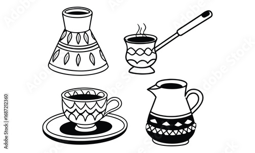 Arabic Coffee Set with Ornate Decorative Elements
