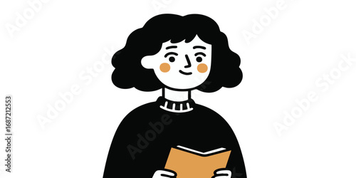 A moment of tranquility: A young woman immersed in the pages of a book, finding solace and connection. A charming illustration evoking feelings of peace and curiosity.