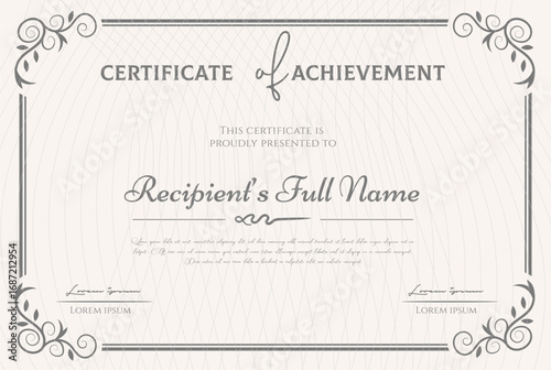Elegant Certificate of Achievement Template  Award Design