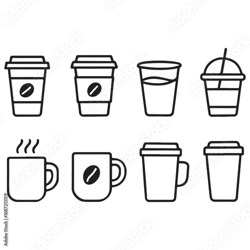 Coffee cup icon set. Paper cup icon. Containing coffee, paper, drink, cup, disposable, mug, container vector