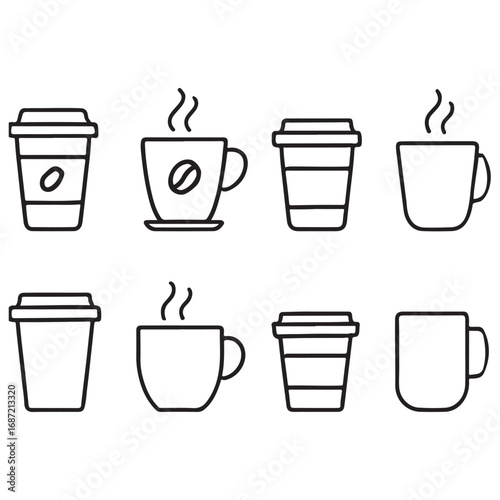 Coffee cup icon set. Paper cup icon. Containing coffee, paper, drink, cup, disposable, mug, container vector
