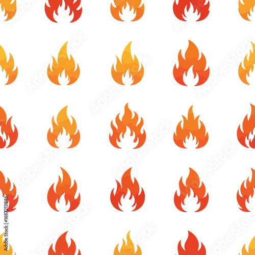 A repeating pattern of stylized orange and red flames on a white background.