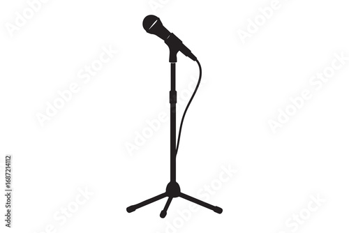 Microphones on counters and microphones and stands separately for design icon Vector silhouette clip arts. Retro and modern music sign, mic tool. Close-up microphone stand in small
