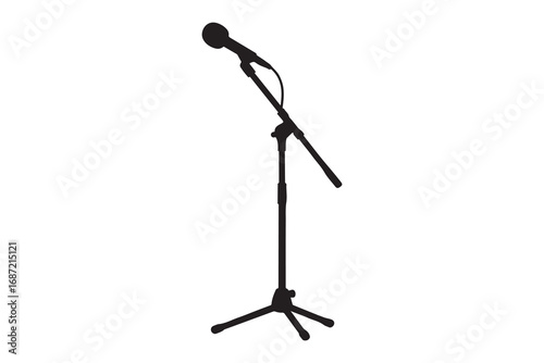 Microphones on counters and microphones and stands separately for design icon Vector silhouette clip arts. Retro and modern music sign, mic tool. Close-up microphone stand in small