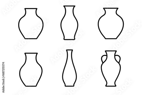 Collection of six minimalist ceramic vase outlines in various shapes