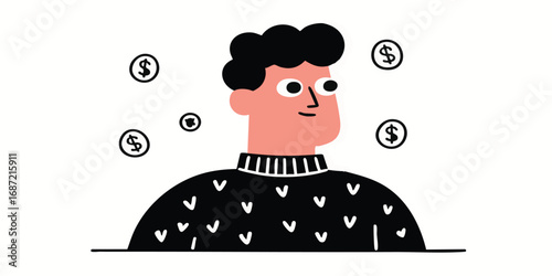 A creative illustration of a thoughtful person pondering and strategizing about finance, symbolizing financial growth, prosperity, and monetary abundance.
