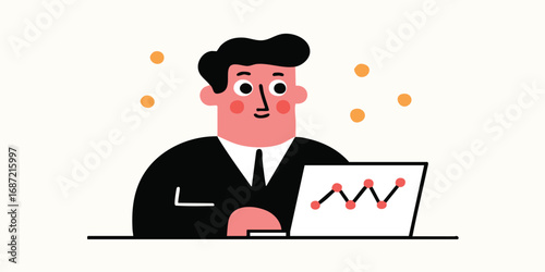 A focused business professional analyzes insightful charts displayed on a laptop screen, illustrating concepts of analytical study.