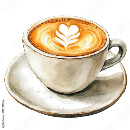 Cappuccino, watercolor painting vector, isolated on a white background.