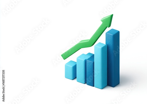 3D graphic of ascending bar chart. Green upward trend arrow over blue bars. Isolated on white Free Download 3D graphic of ascending bar chart. Green upward trend arrow over blue bars. Isolated on white - GFXLoad
