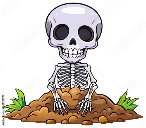 Cute halloween skeleton in a graveyard 