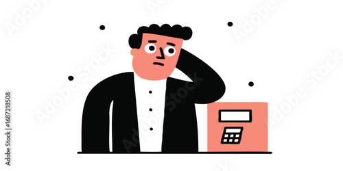 An illustrated depiction of a bewildered individual, grappling with the complexities of financial calculations. The scene evokes feelings of stress and uncertainty.