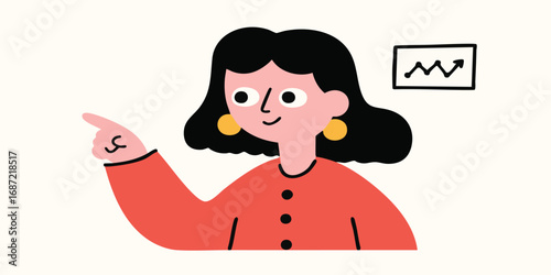 A determined female executive illustrates her business progress with a clear and concise upward trend graph, symbolizing growth.