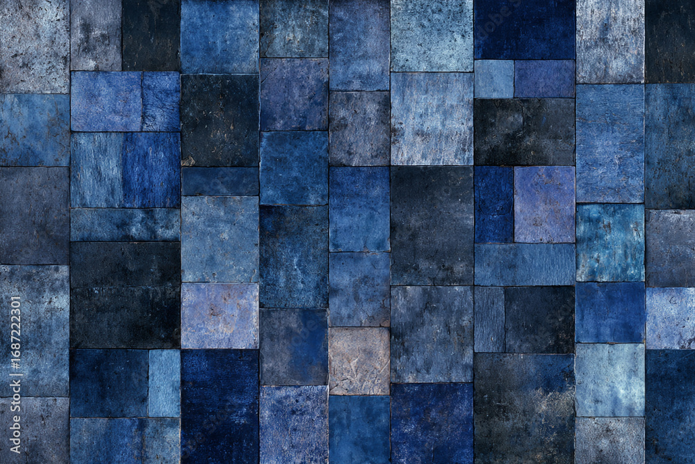 Fototapeta premium Blue stone tile mosaic wall texture background