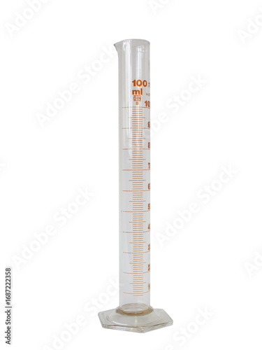 100 ml glass graduated cylinder laboratory measuring tool on white