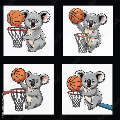 Cute koala playing basketball with a hoop sport animal