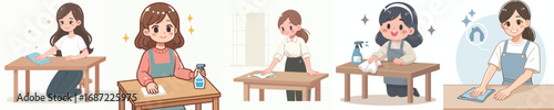 vector of a woman wiping a dirty table