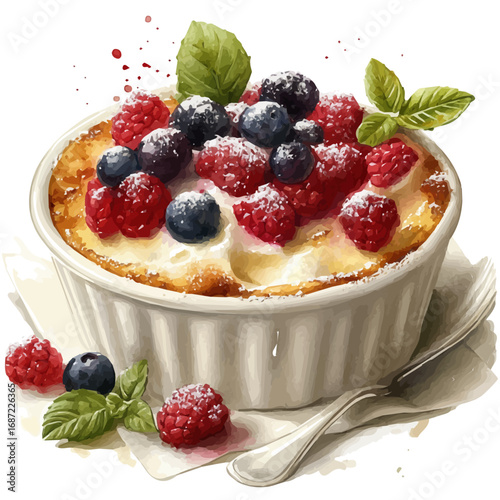 watercolor vector of Bread Pudding, isolated on a white background.