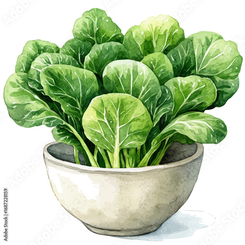Bok Choy, watercolor painting vector, isolated on a white background.