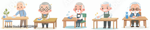 vector of a grandfather wiping a dirty table