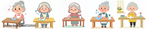 vector of a grandmother wiping a dirty table