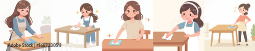 vector of a woman wiping a dirty table