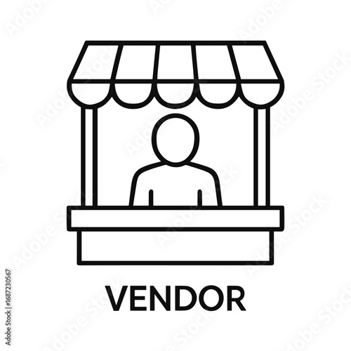 Black line icon of vendor at market stall with canopy