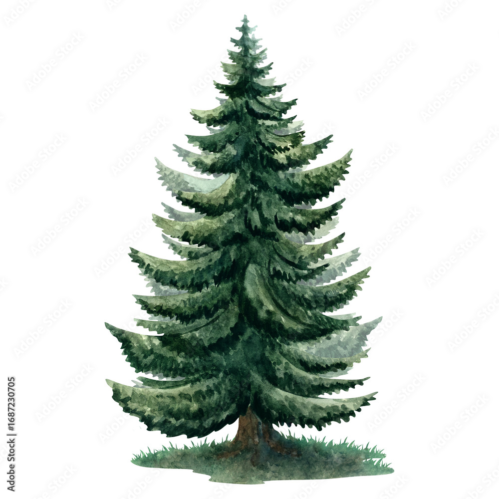 Obraz premium Watercolor spruce tree illustration, perfect for winter cards, posters, patterns, wallpapers, and festive designs