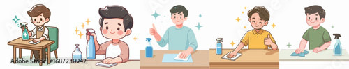 vector of a man wiping a dirty table