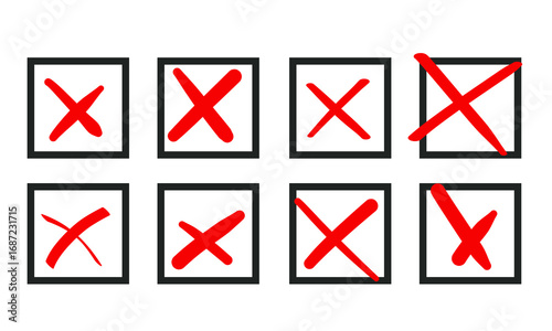 Red cross mark icon, wrong choice symbol in flat vector design