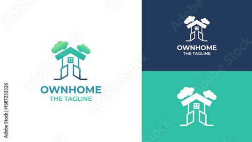 Modern Real Estate Logo Design with House, Window, Gate and Tree Elements. Abstract Real Estate Logo Icon Design for Agency.