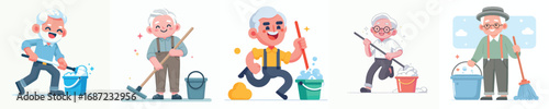 vector of a grandfather mopping