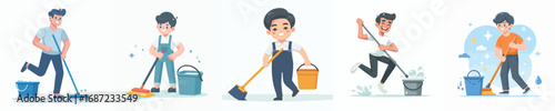 vector of a man mopping