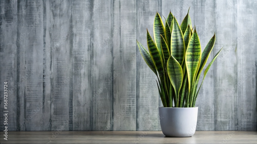 Fototapeta premium Serene Indoor Plant in a Modern Pot Against a Textured Wall
