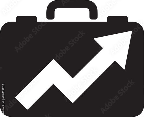 Business growth and success symbolized by a briefcase with an upward trending arrow representing financial progress and career advancement