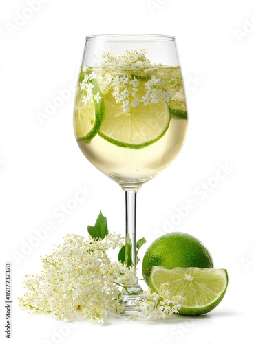 Refreshing white drink with elderflower and lime