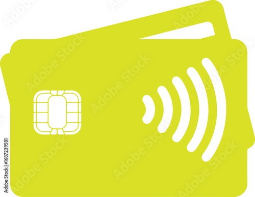 Modern contactless payment credit card icon with chip and wireless signal waves symbolizing easy digital transactions and financial technology
