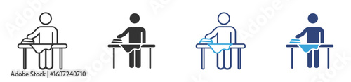 Man ironing clothes  icon set in outline and flat style , vector illustration. 