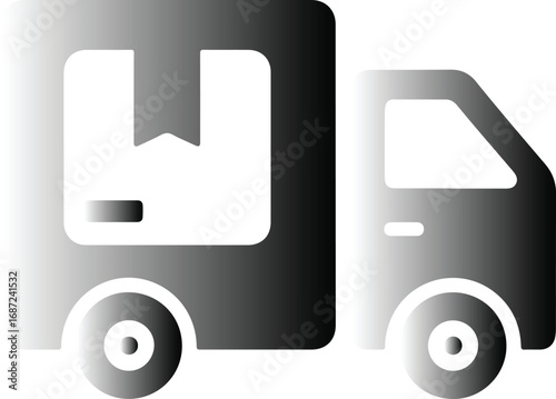 Stylized icon of a delivery truck with a box representing logistics and shipping services