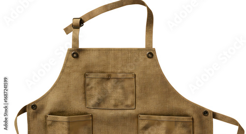 FARMING - Brown canvas apron with multiple pockets and adjustable neck strap, ideal for cooking, crafting, gardening, or workshop tasks