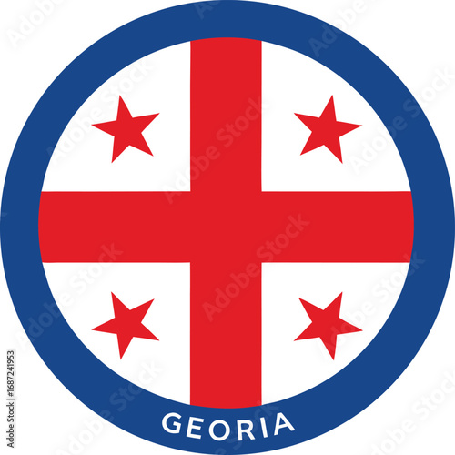 round icon of georgia national flag with red cross and stars