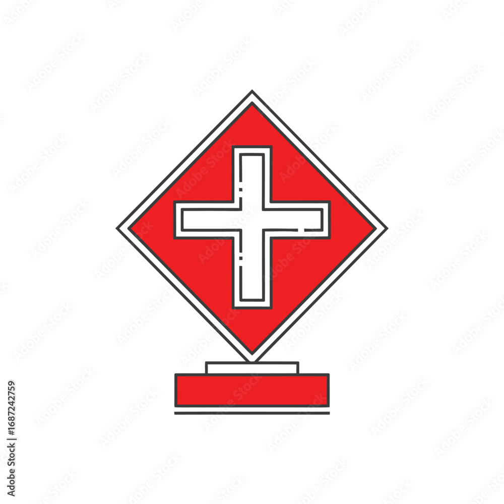 Fototapeta premium Medical First Aid Symbol with White Cross on Red Diamond.