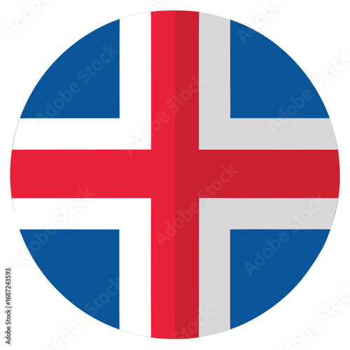 round icon of iceland national flag with red cross on blue