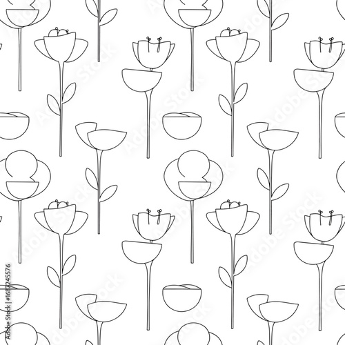 Floral pattern minimalist line art simple flowers on white seamless repeat high quality professional