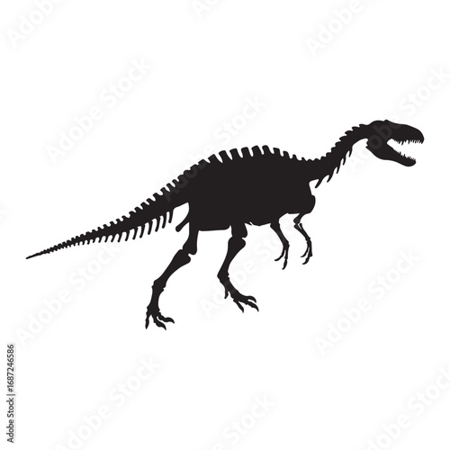 A dynamic black vector artwork illustrates the anatomy of a dinosaur  highlighting its skeleton on a clean white backdrop  demonstrating prehistoric life forms