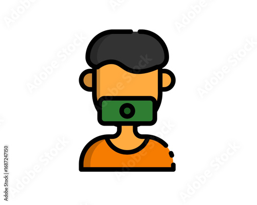 A symbolic illustration of a person silenced by money, representing the concepts of bribery, corruption, and financial censorship in a flat icon style