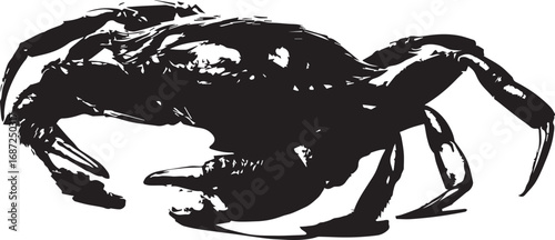 Stylized silhouette of a crab with raised claws in dynamic posture

