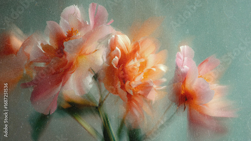 Soft Blurred Y2K Florals Vintage Backgrounds. Colorful flowers in soft focus with gentle hues creating a tranquil and dreamy atmosphere